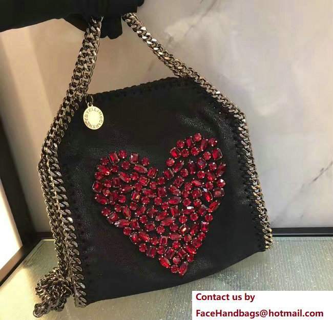 Stella McCartney Black Falabella Crystal Stones Tiny Tote Bag Red Heart 2017