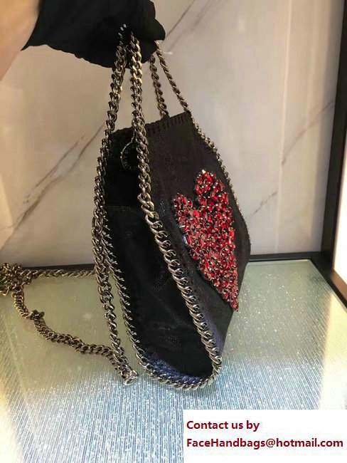 Stella McCartney Black Falabella Crystal Stones Tiny Tote Bag Red Heart 2017