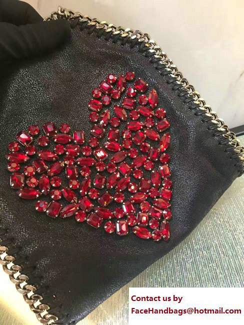 Stella McCartney Black Falabella Crystal Stones Tiny Tote Bag Red Heart 2017