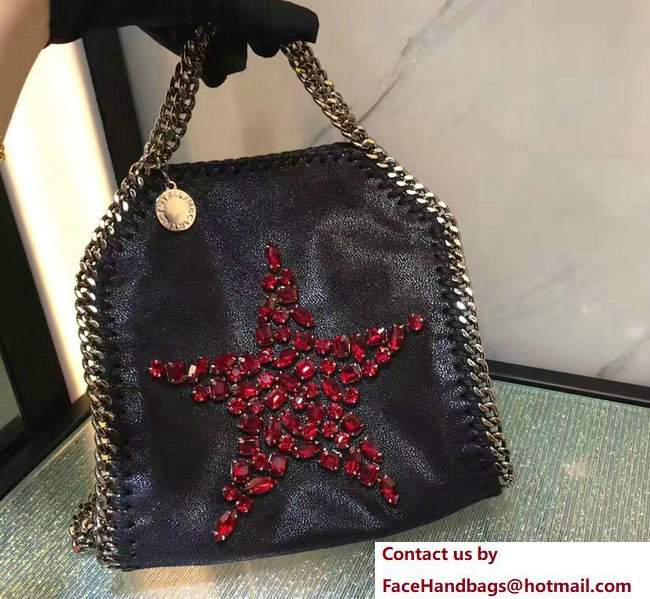 Stella McCartney Black Falabella Crystal Stones Tiny Tote Bag Red Star 2017