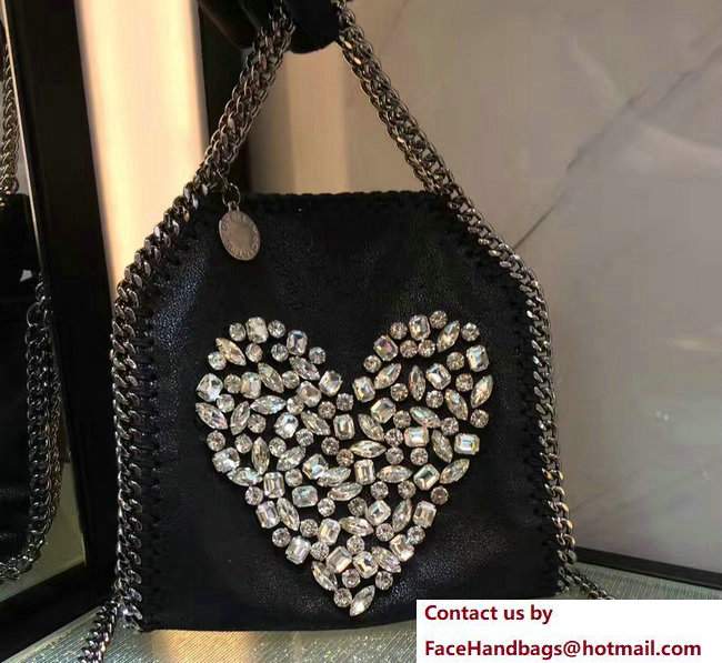 Stella McCartney Black Falabella Crystal Stones Tiny Tote Bag White Heart 2017