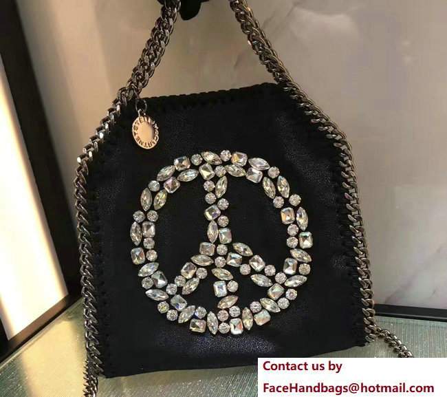 Stella McCartney Black Falabella Crystal Stones Tiny Tote Bag White Peace 2017