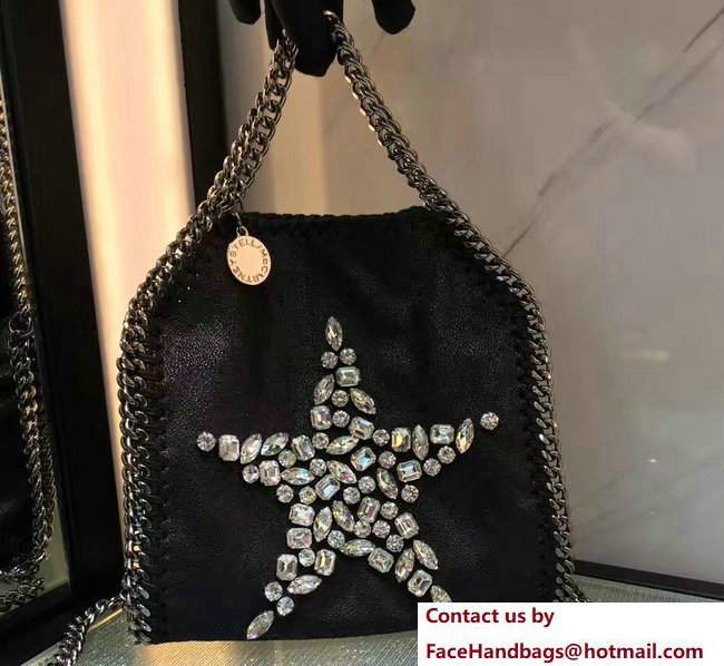 Stella McCartney Black Falabella Crystal Stones Tiny Tote Bag White Star 2017