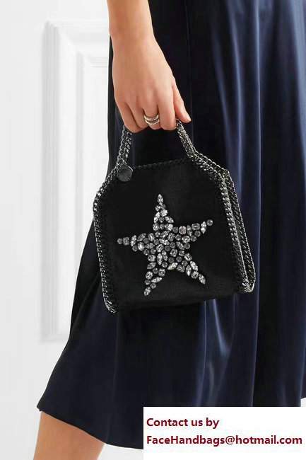 Stella McCartney Black Falabella Crystal Stones Tiny Tote Bag White Star 2017