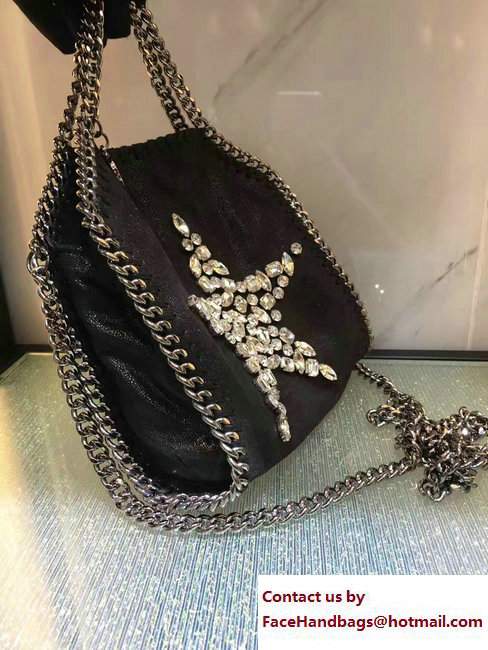 Stella McCartney Black Falabella Crystal Stones Tiny Tote Bag White Star 2017