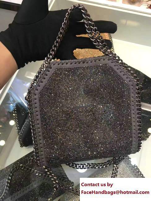 Stella McCartney Falabella Crystal Stones Tiny Tote Bag Dark Gray 2017