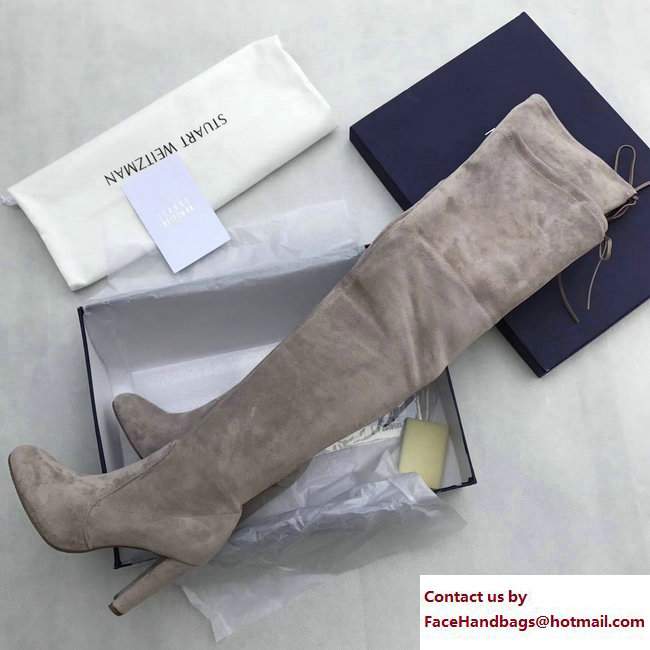 Stuart Weitzman Suede Heel 9.5cm Highland Booots Light Gray