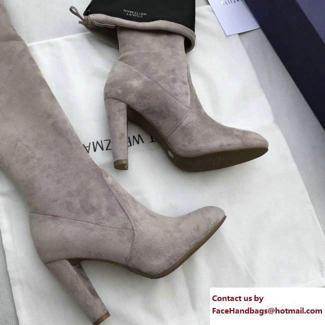 Stuart Weitzman Suede Heel 9.5cm Highland Booots Light Gray