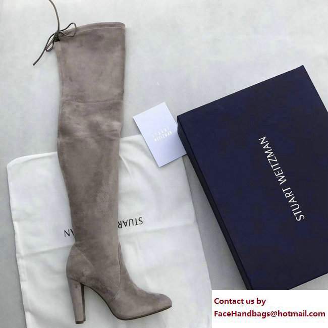 Stuart Weitzman Suede Heel 9.5cm Highland Booots Light Gray