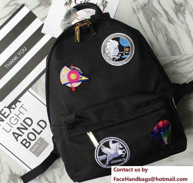 Versace Badge Nylon Backpack Black