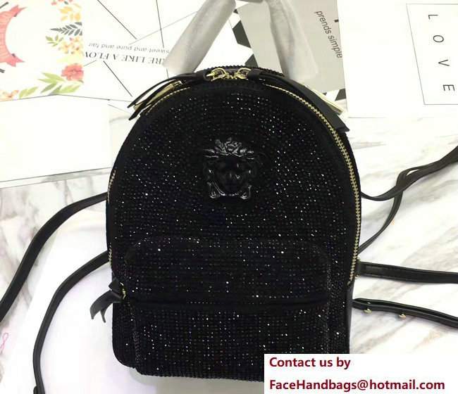 Versace Palazzo Nappa Leather Mini Backpack Crystal Embellished Black