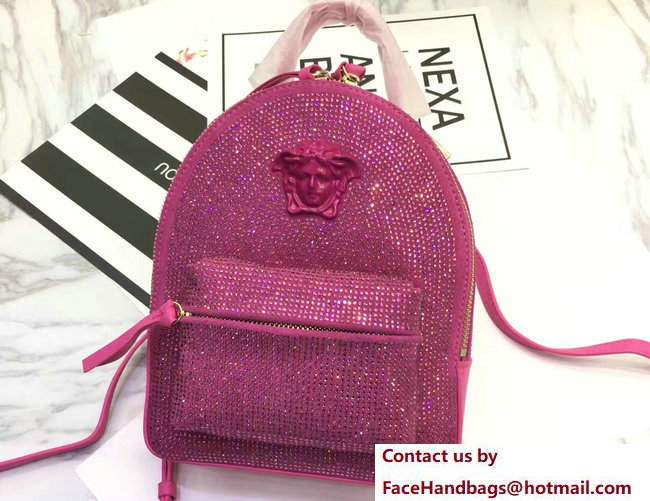 Versace Palazzo Nappa Leather Mini Backpack Crystal Embellished Fuchsia