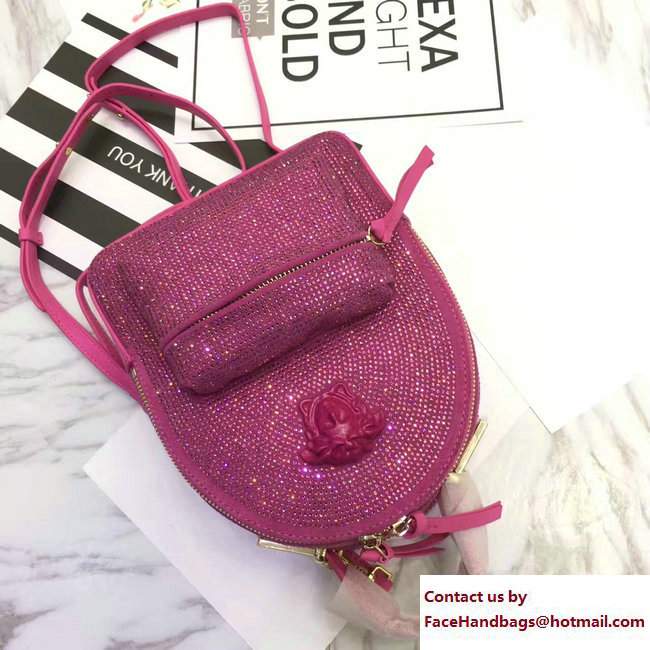 Versace Palazzo Nappa Leather Mini Backpack Crystal Embellished Fuchsia