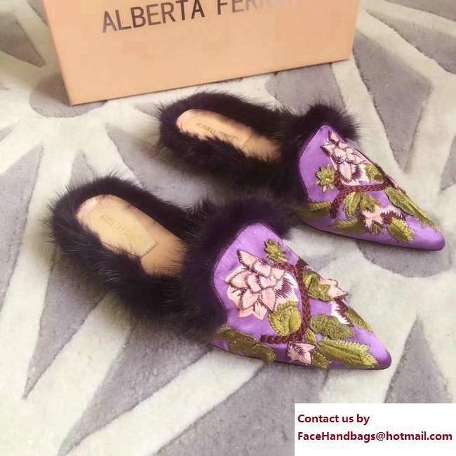 Alberta Ferretti Mink Fur Velvet Mia Mules 03 2017