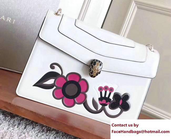 Bvlgari Flower Serpenti Forever Flap Cover Medium Bag White/Black/Pink 2017 - Click Image to Close