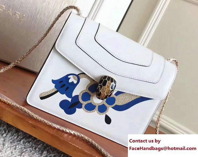 Bvlgari Flower Serpenti Forever Flap Cover Small Bag White/Blue 2017 - Click Image to Close