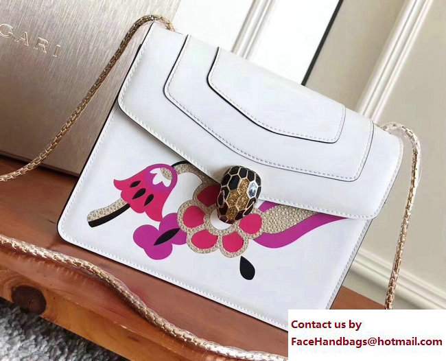 Bvlgari Flower Serpenti Forever Flap Cover Small Bag White/Fuchsia 2017 - Click Image to Close