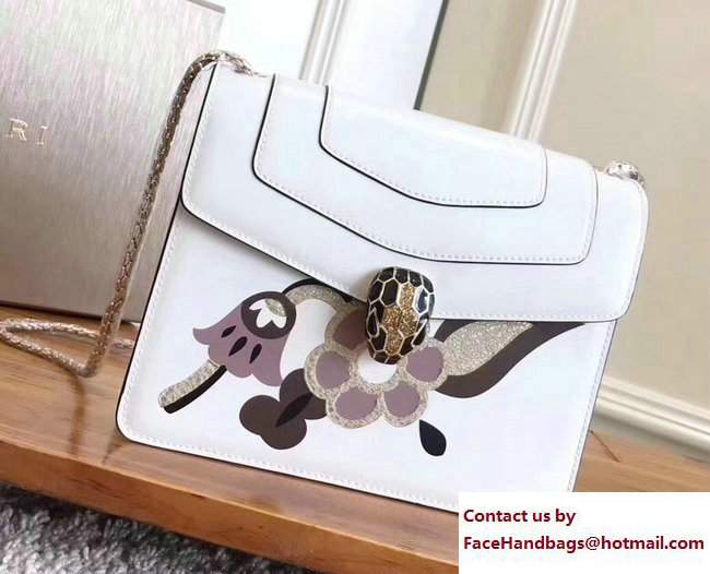 Bvlgari Flower Serpenti Forever Flap Cover Small Bag White/Light Purple 2017