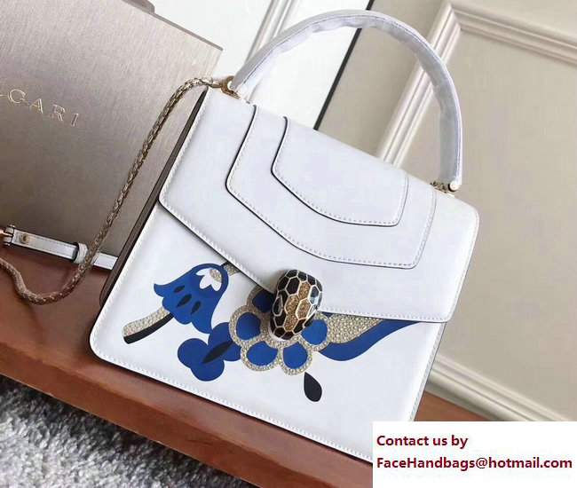 Bvlgari Flower Serpenti Forever Flap Cover Top Handle Bag White/Blue 2017