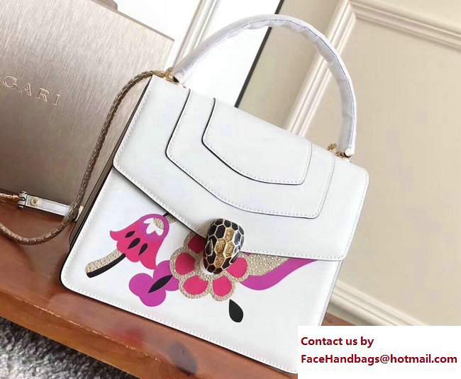 Bvlgari Flower Serpenti Forever Flap Cover Top Handle Bag White/Fuchsia 2017 - Click Image to Close