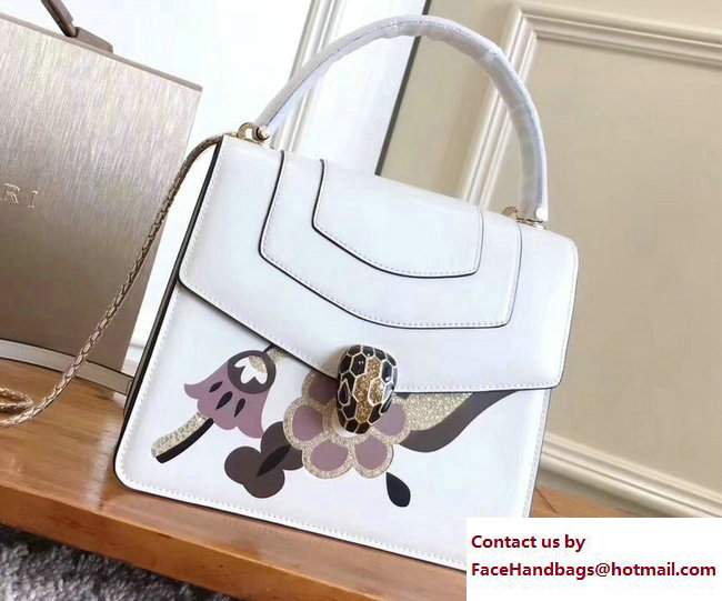 Bvlgari Flower Serpenti Forever Flap Cover Top Handle Bag White/Light Purple 2017 - Click Image to Close