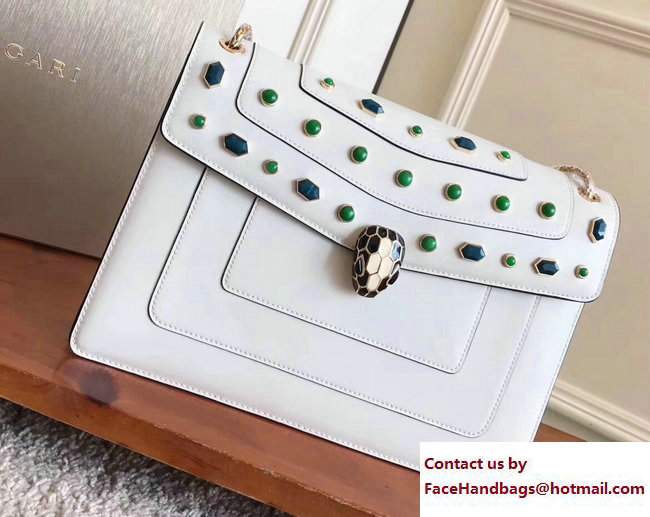 Bvlgari Gen Studs Serpenti Forever Flap Cover Medium Bag White/Green 2017 - Click Image to Close