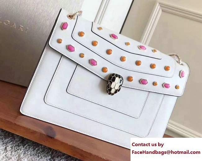 Bvlgari Gen Studs Serpenti Forever Flap Cover Medium Bag White/Pink 2017 - Click Image to Close