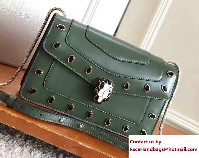 Bvlgari Gen Studs Serpenti Forever Flap Cover Shoulder Bag Army Green 2017 - Click Image to Close