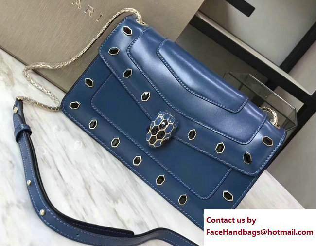 Bvlgari Gen Studs Serpenti Forever Flap Cover Shoulder Bag Blue 2017