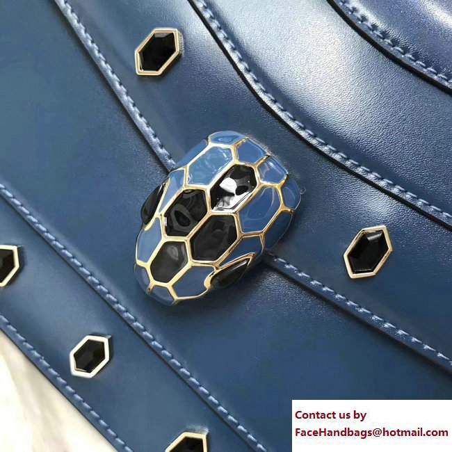 Bvlgari Gen Studs Serpenti Forever Flap Cover Shoulder Bag Blue 2017