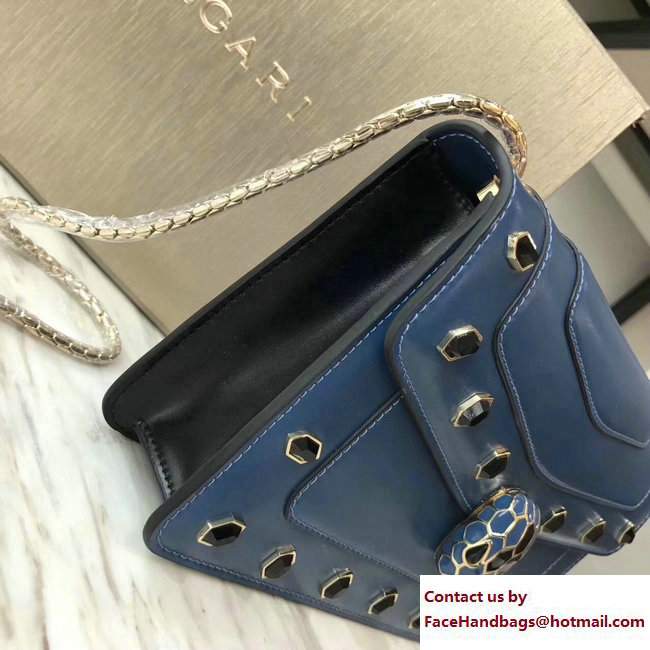 Bvlgari Gen Studs Serpenti Forever Flap Cover Shoulder Bag Blue 2017