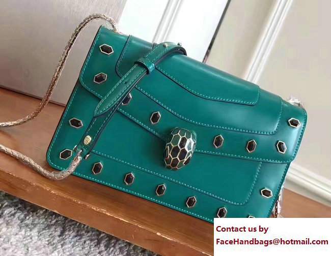 Bvlgari Gen Studs Serpenti Forever Flap Cover Shoulder Bag Green 2017