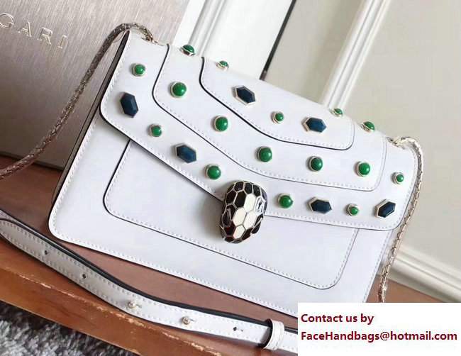 Bvlgari Gen Studs Serpenti Forever Flap Cover Shoulder Bag White/Green 2017