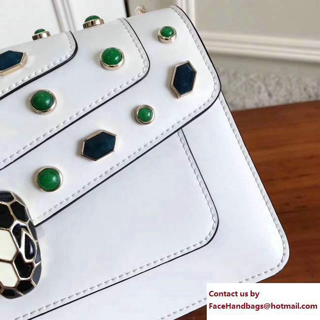 Bvlgari Gen Studs Serpenti Forever Flap Cover Shoulder Bag White/Green 2017