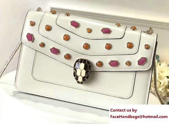 Bvlgari Gen Studs Serpenti Forever Flap Cover Shoulder Bag White/Pink 2017 - Click Image to Close