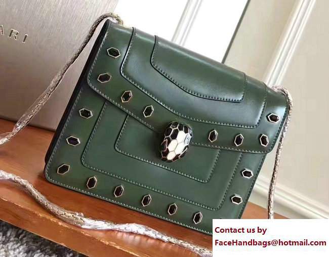 Bvlgari Gen Studs Serpenti Forever Flap Cover Small Bag Army Green 2017 - Click Image to Close