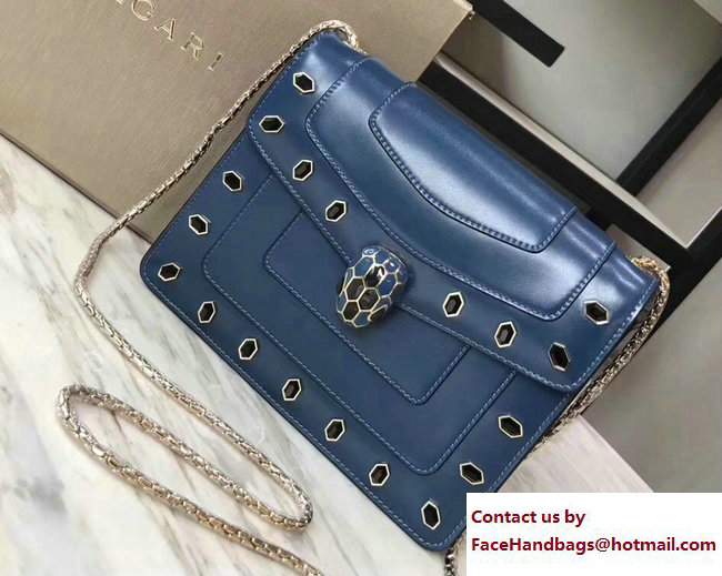 Bvlgari Gen Studs Serpenti Forever Flap Cover Small Bag Blue 2017