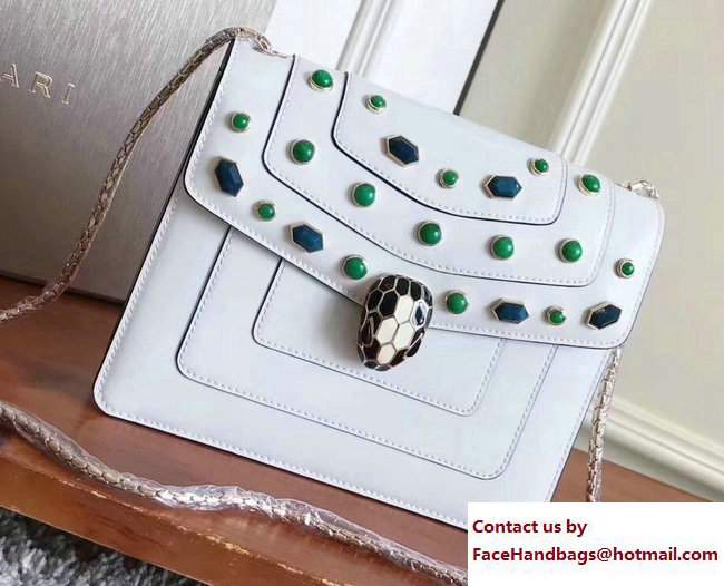 Bvlgari Gen Studs Serpenti Forever Flap Cover Small Bag White/Green 2017