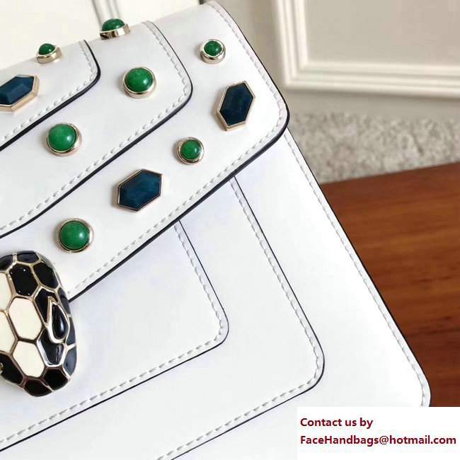 Bvlgari Gen Studs Serpenti Forever Flap Cover Small Bag White/Green 2017