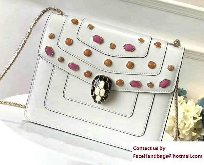 Bvlgari Gen Studs Serpenti Forever Flap Cover Small Bag White/Pink 2017