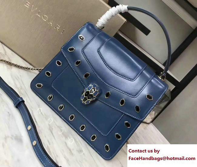 Bvlgari Gen Studs Serpenti Forever Flap Cover Top Handle Bag Blue 2017