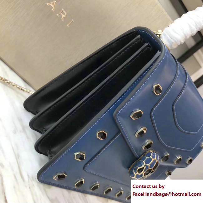 Bvlgari Gen Studs Serpenti Forever Flap Cover Top Handle Bag Blue 2017