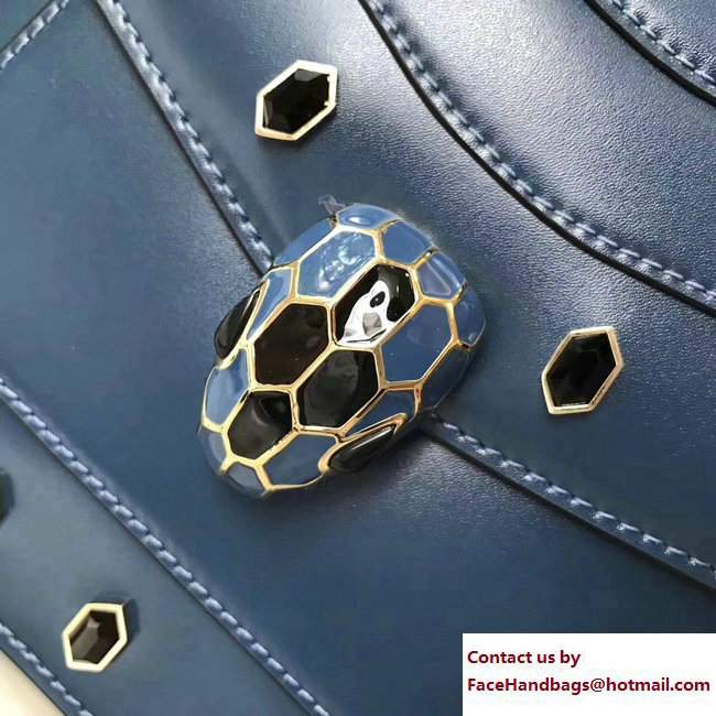 Bvlgari Gen Studs Serpenti Forever Flap Cover Top Handle Bag Blue 2017