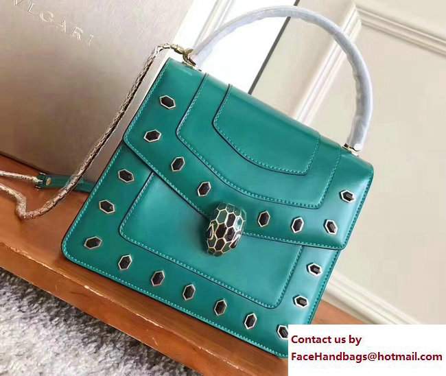 Bvlgari Gen Studs Serpenti Forever Flap Cover Top Handle Bag Green 2017 - Click Image to Close