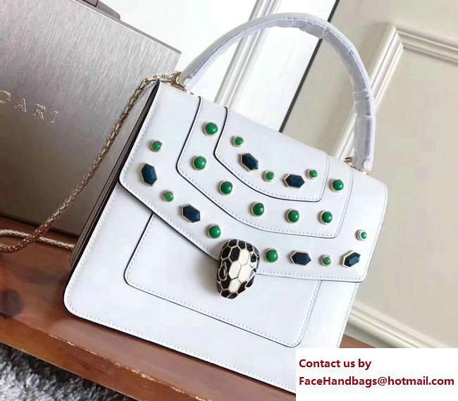 Bvlgari Gen Studs Serpenti Forever Flap Cover Top Handle Bag White/Green 2017