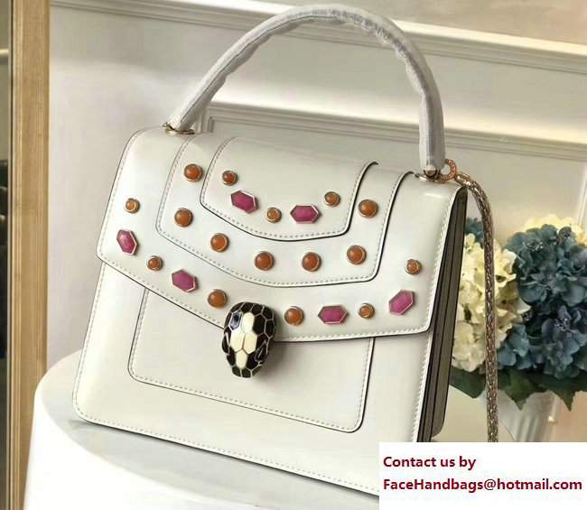 Bvlgari Gen Studs Serpenti Forever Flap Cover Top Handle Bag White/Pink 2017 - Click Image to Close