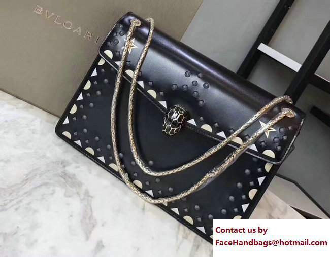 Bvlgari Star Studs Serpenti Forever Flap Cover Medium Bag Black 2017