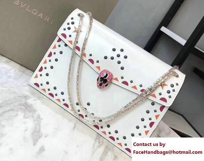 Bvlgari Star Studs Serpenti Forever Flap Cover Medium Bag White 2017