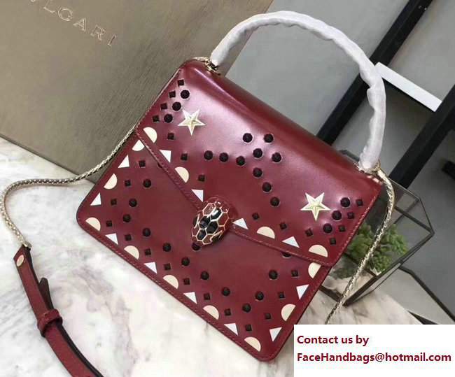 Bvlgari Star Studs Serpenti Forever Flap Cover Top Handle Bag Dark Red 2017