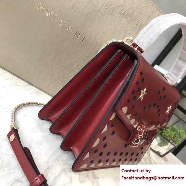 Bvlgari Star Studs Serpenti Forever Flap Cover Top Handle Bag Dark Red 2017